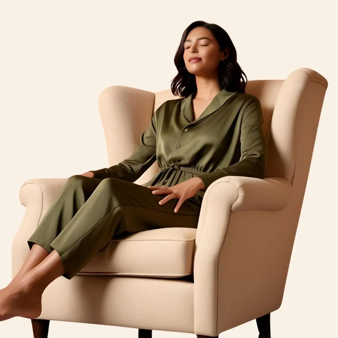 Une femme apaisée dans le fauteuil du cabinet du sophorlogue